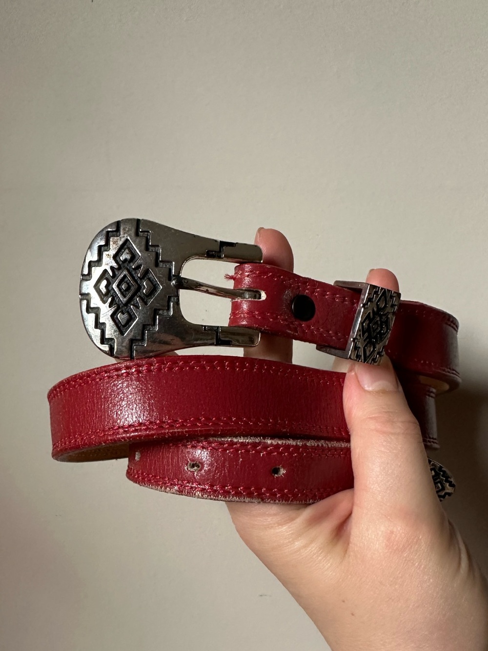Vintage 90s Nocona Red Leather Belt Western Tribal